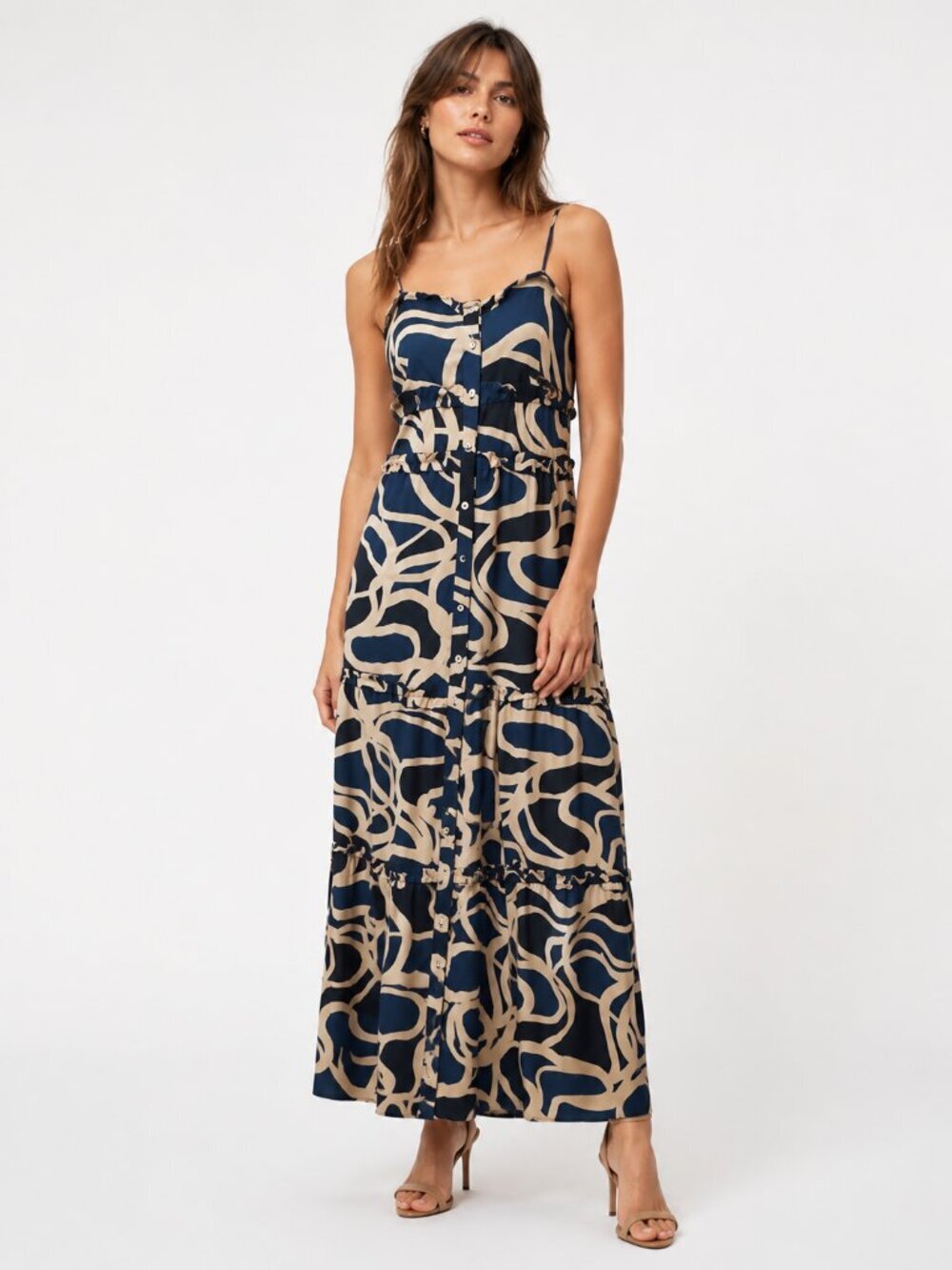 BIRD and KNOLL Connie Button Front Tiered Maxi Resort Sundress XS